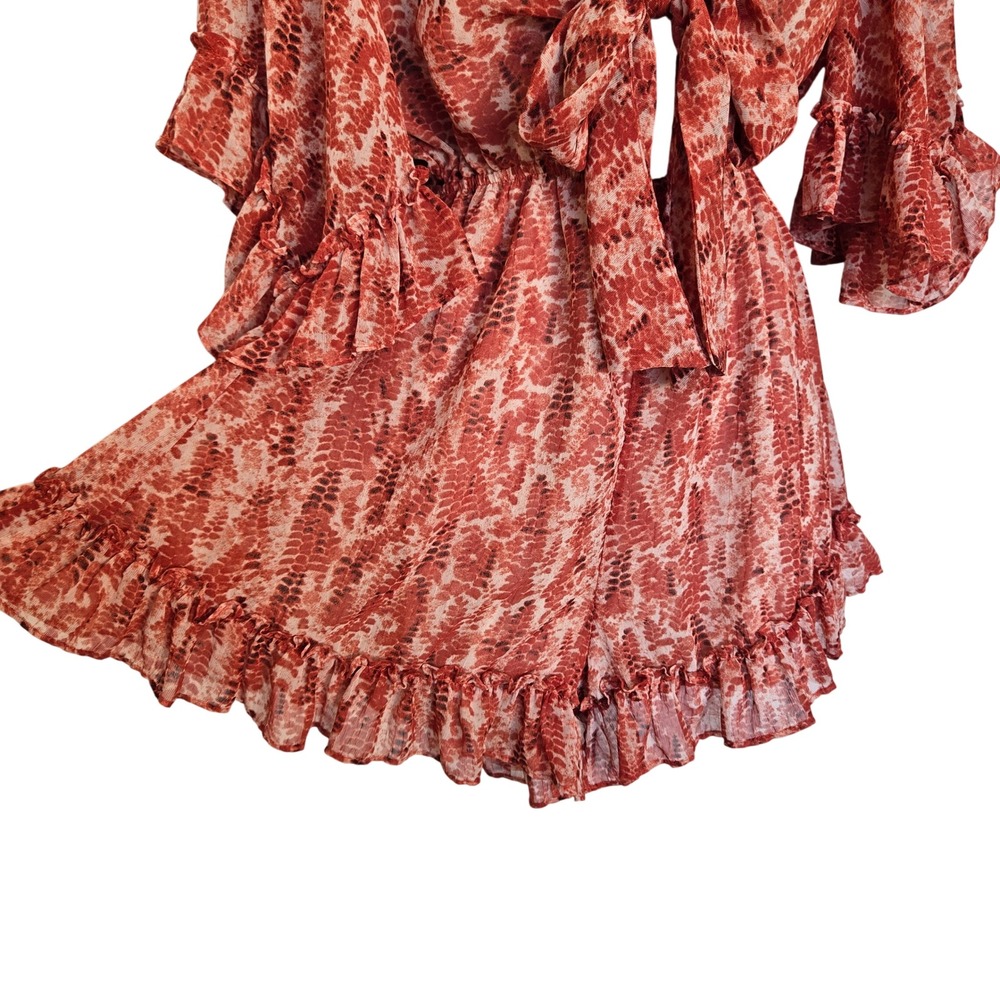 Saints + Secrets Rust Snake Print Ruffle Tie Front Romper Size XS Boho Festival - Picture 4 of 9